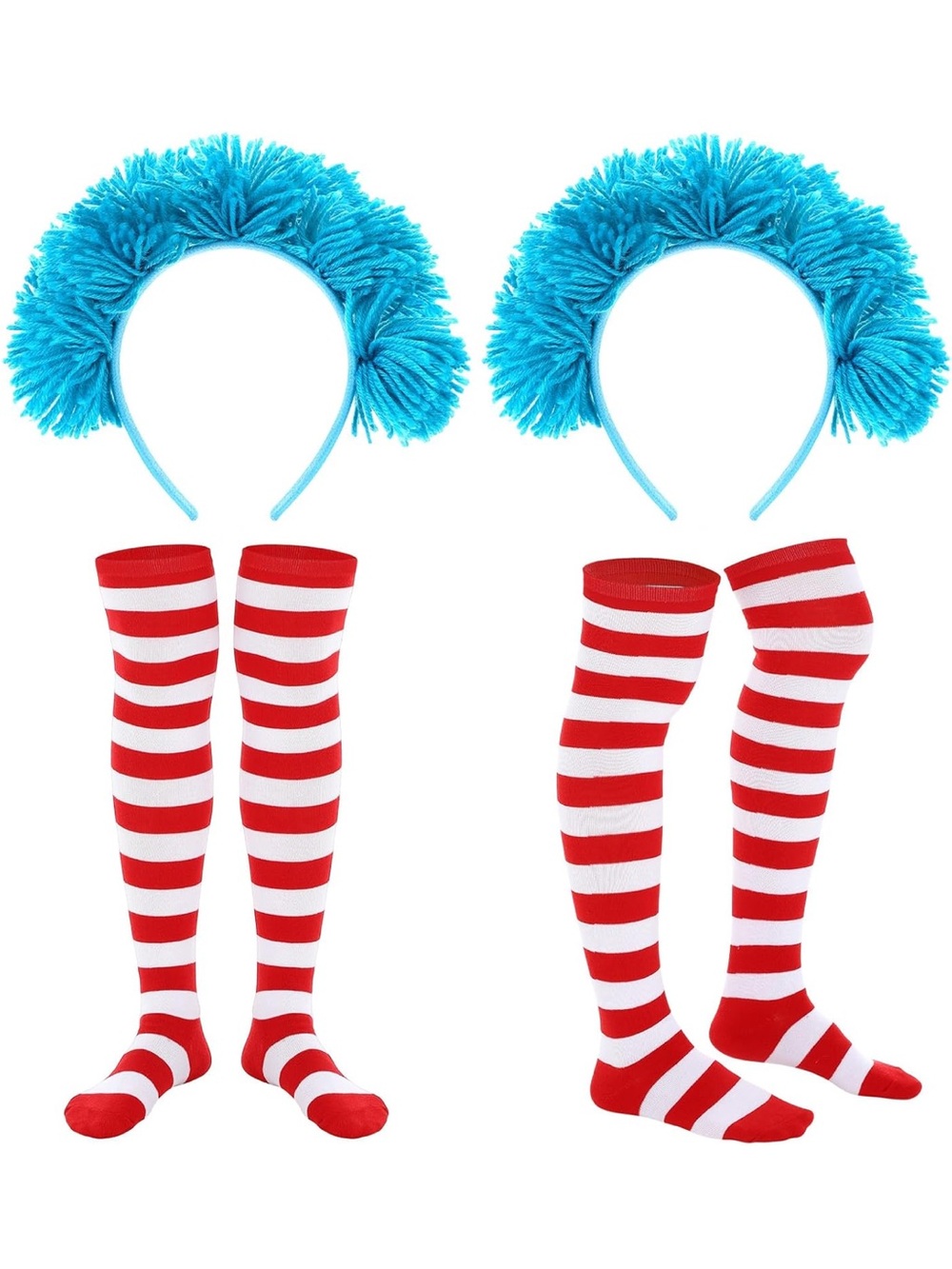 New Open Box 4 Pcs Halloween Blue Headband Striped Socks Set Blue Headbands, Red